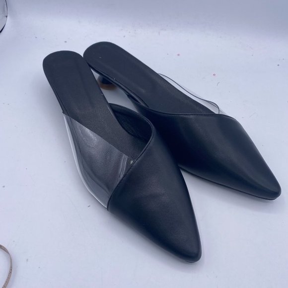 Black Clear PVC Pointy Toe Mules Slip On Sandals - Picture 4 of 9